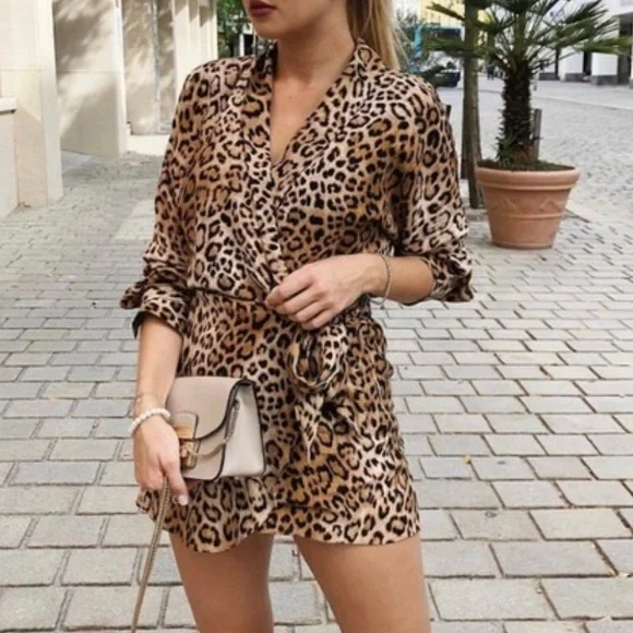 Zara TRF Collection Leopard Print Wrap Romper Jumpsuit XS - Picture 1 of 3